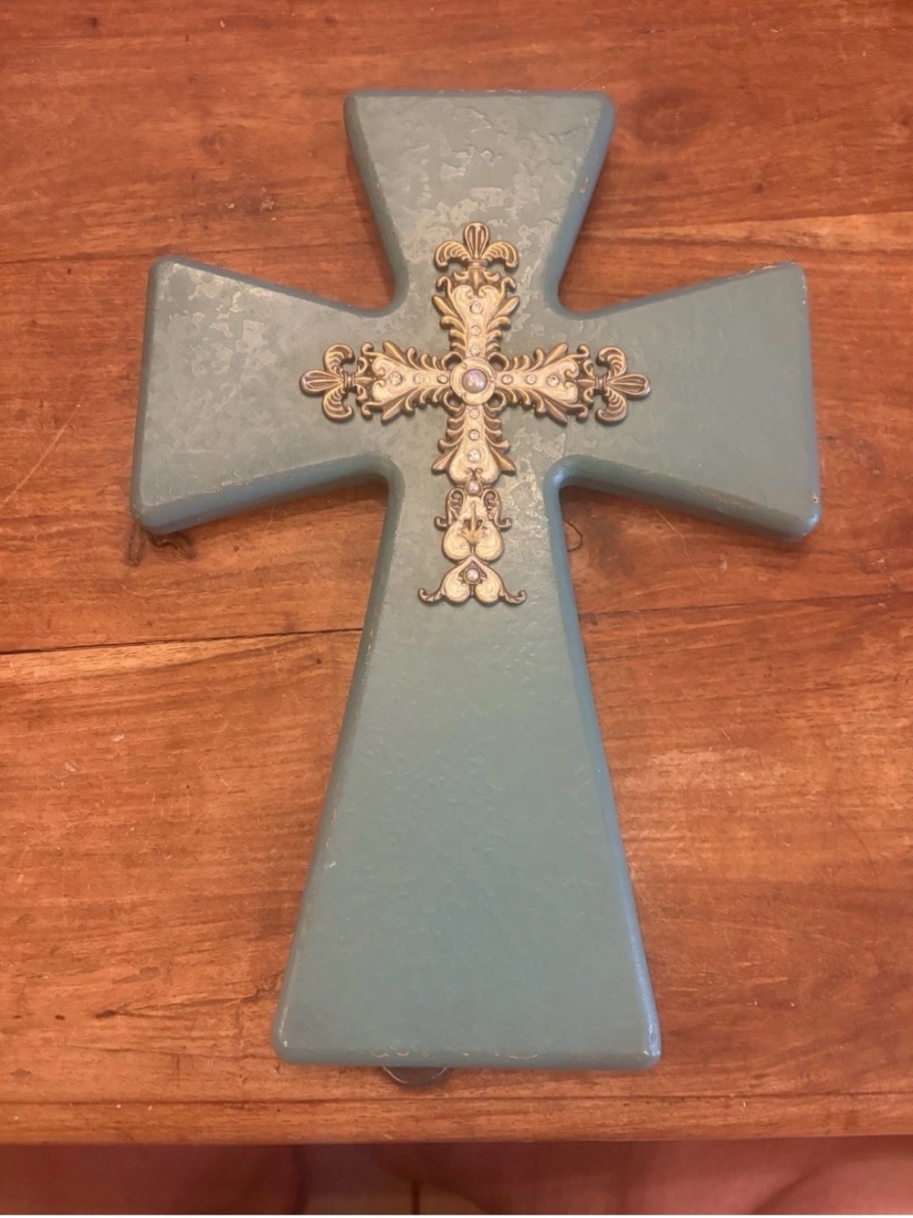Blue Gold Ornate Cross Wall Hanging Christian Home Décor